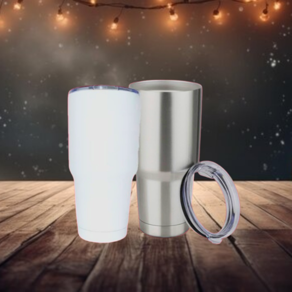 Vaso de Acero Doble Nivel 30 Onz Blanco y Silver
